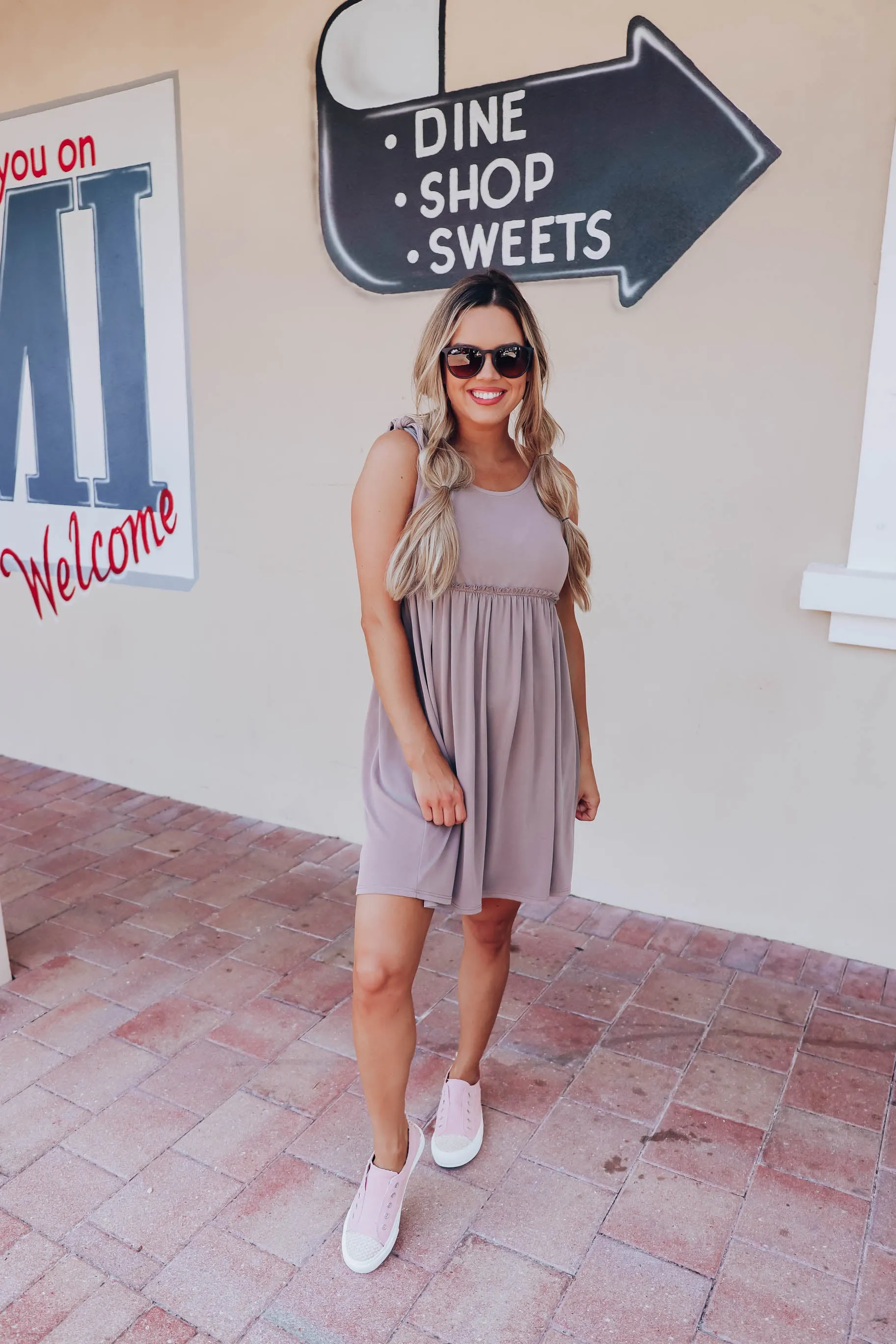 Luna Tie Shoulder Baby Doll Dress - Taupe