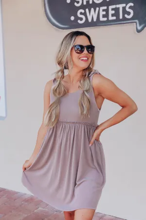 Luna Tie Shoulder Baby Doll Dress - Taupe