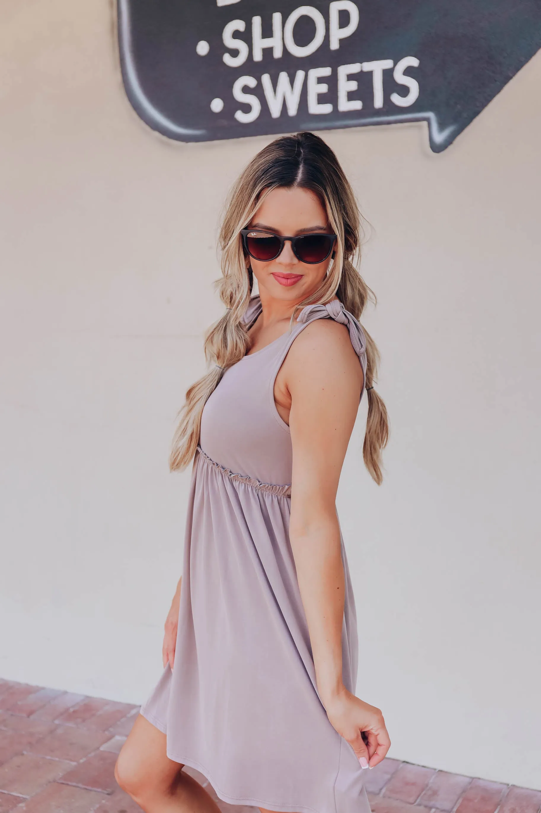 Luna Tie Shoulder Baby Doll Dress - Taupe