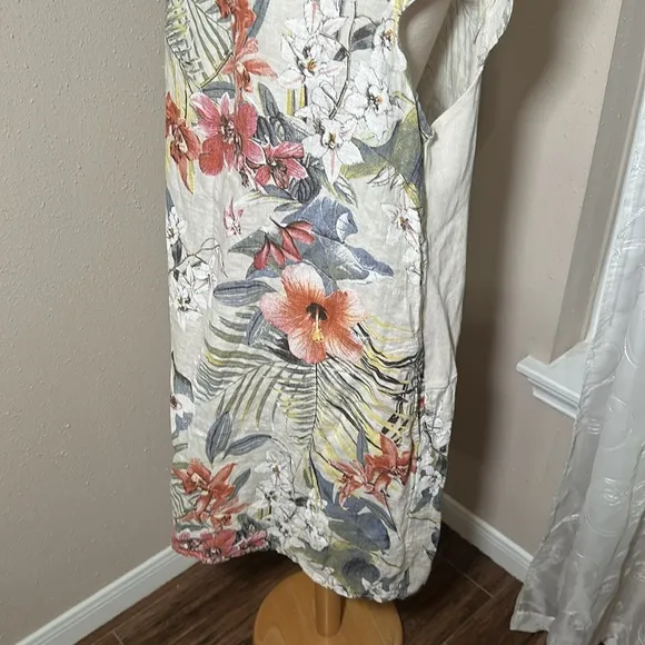 Lungo L'Arno Italy Linen Dress Women’s Size 1X Tropical Floral Shift Pockets