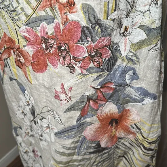 Lungo L'Arno Italy Linen Dress Women’s Size 1X Tropical Floral Shift Pockets