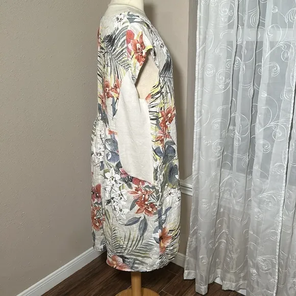 Lungo L'Arno Italy Linen Dress Women’s Size 1X Tropical Floral Shift Pockets