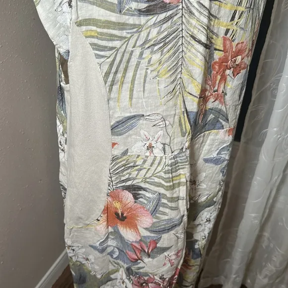 Lungo L'Arno Italy Linen Dress Women’s Size 1X Tropical Floral Shift Pockets