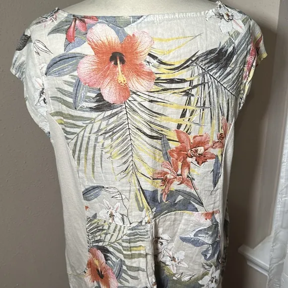 Lungo L'Arno Italy Linen Dress Women’s Size 1X Tropical Floral Shift Pockets