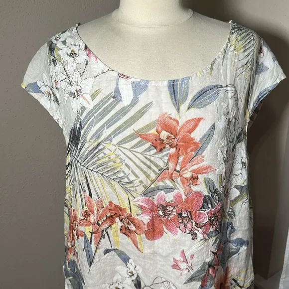 Lungo L'Arno Italy Linen Dress Women’s Size 1X Tropical Floral Shift Pockets