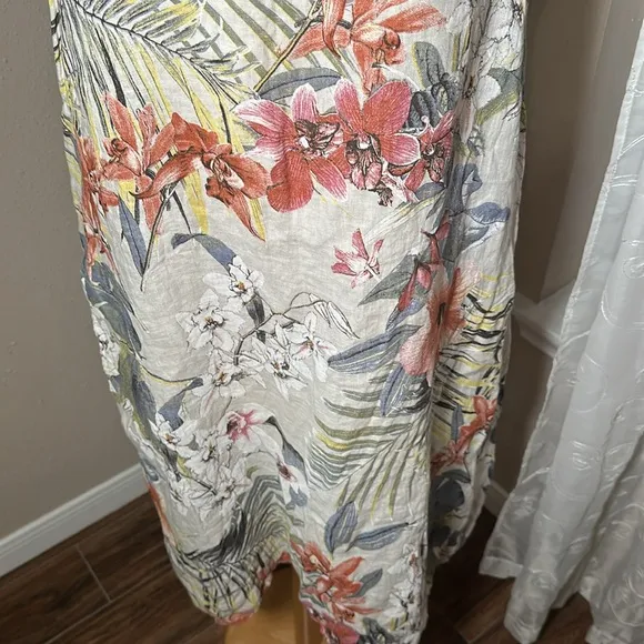 Lungo L'Arno Italy Linen Dress Women’s Size 1X Tropical Floral Shift Pockets
