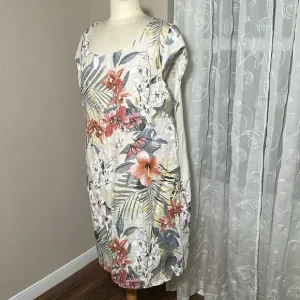 Lungo L'Arno Italy Linen Dress Women’s Size 1X Tropical Floral Shift Pockets