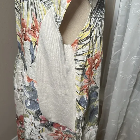 Lungo L'Arno Italy Linen Dress Women’s Size 1X Tropical Floral Shift Pockets