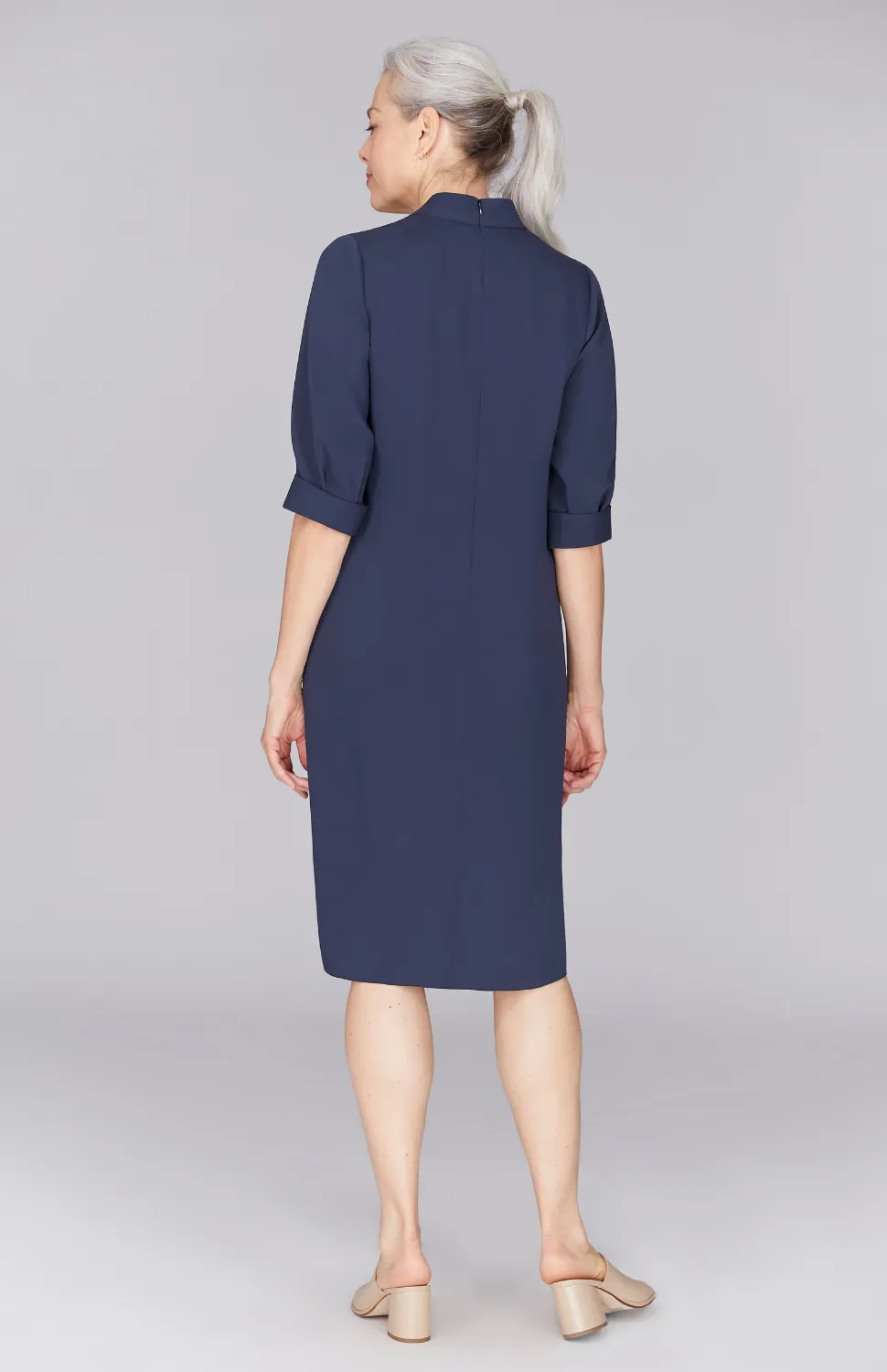 Lustrous Crepe High Neck Dress