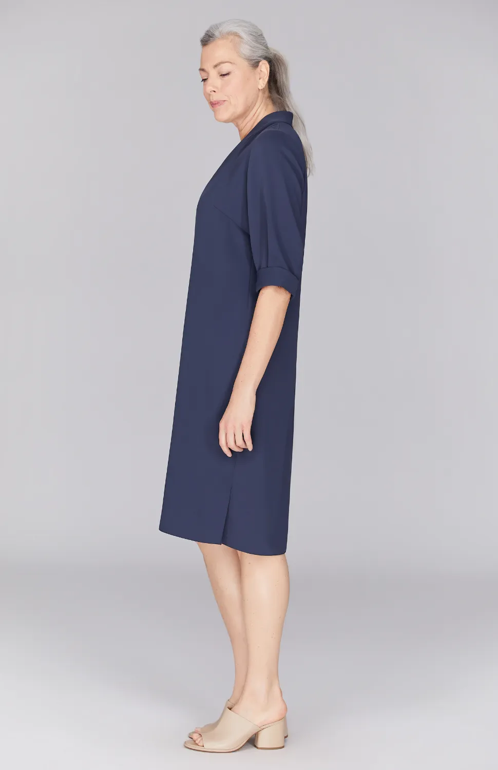 Lustrous Crepe High Neck Dress
