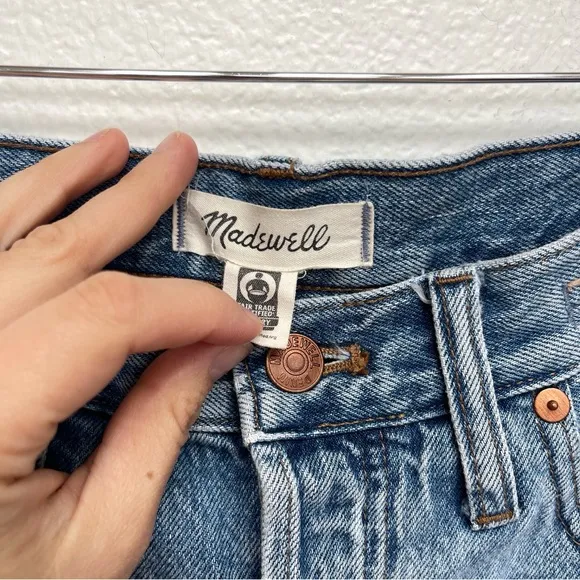 Madewell High rise Long Denim Shorts Raw Hem Size 28
