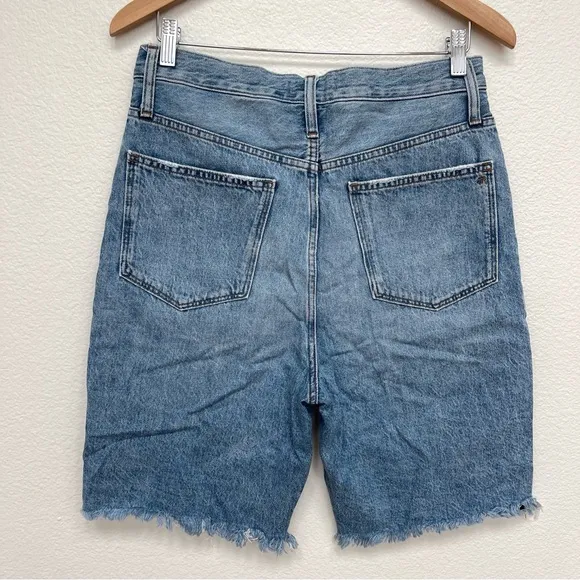 Madewell High rise Long Denim Shorts Raw Hem Size 28