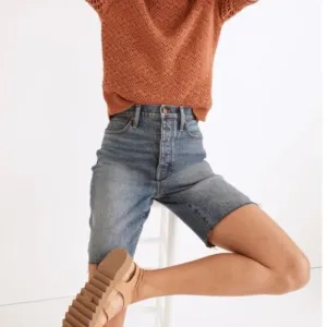 Madewell High rise Long Denim Shorts Raw Hem Size 28