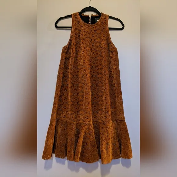 Maeve Anthropologie Burnt Gold/Yellow Amis Velvet Ruffle Shift Dress NWT…