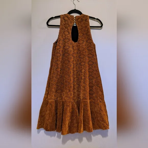 Maeve Anthropologie Burnt Gold/Yellow Amis Velvet Ruffle Shift Dress NWT…