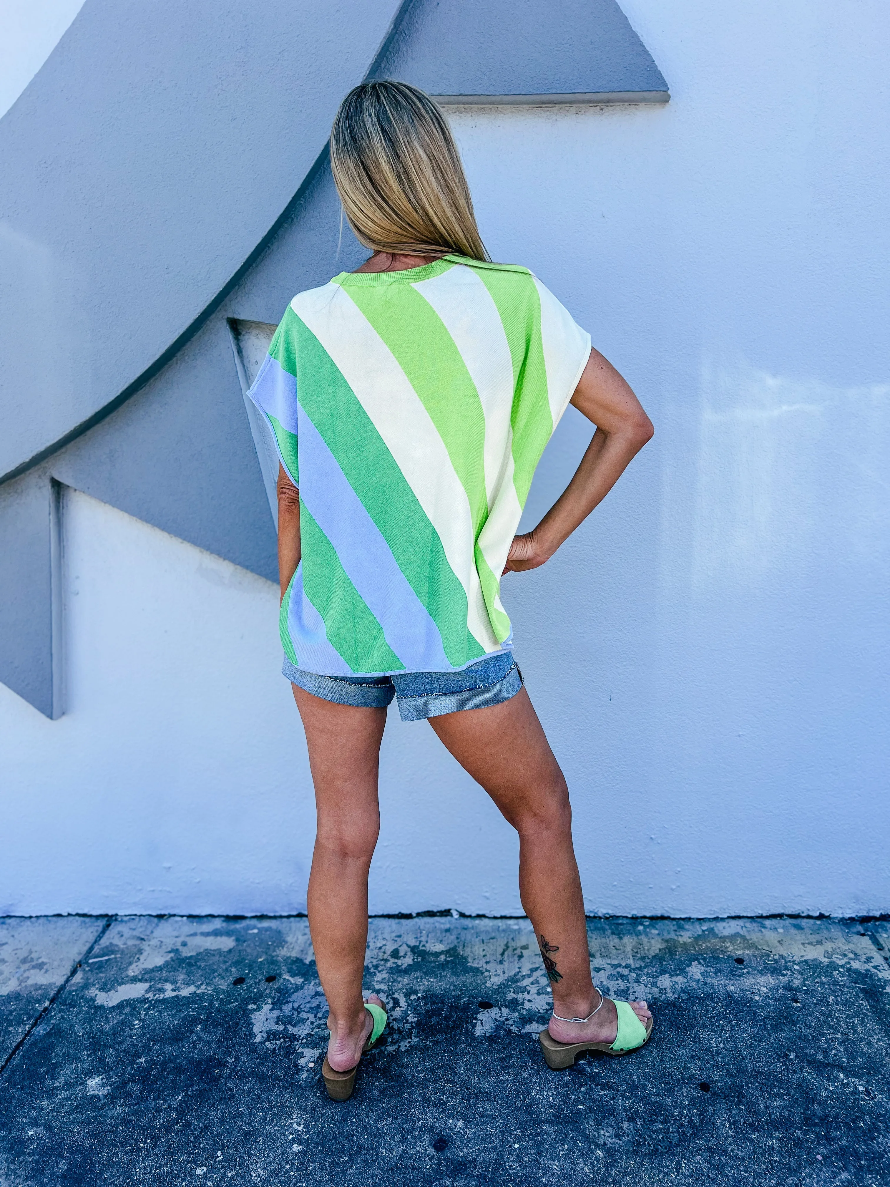 Make My Day Stripe Print Top - Lime Green