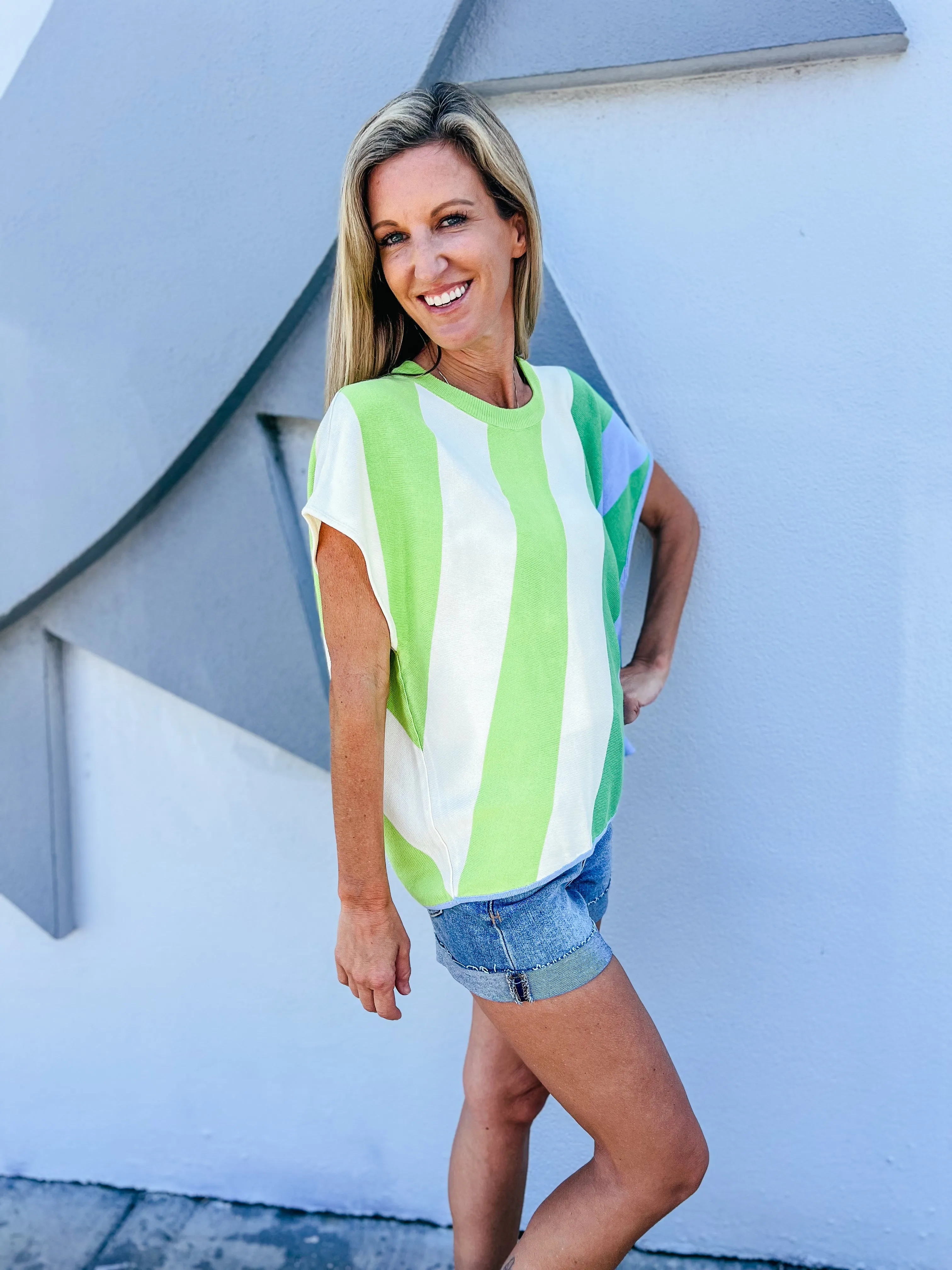 Make My Day Stripe Print Top - Lime Green