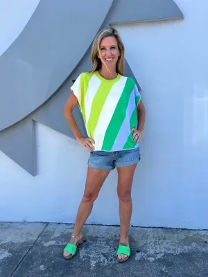 Make My Day Stripe Print Top - Lime Green