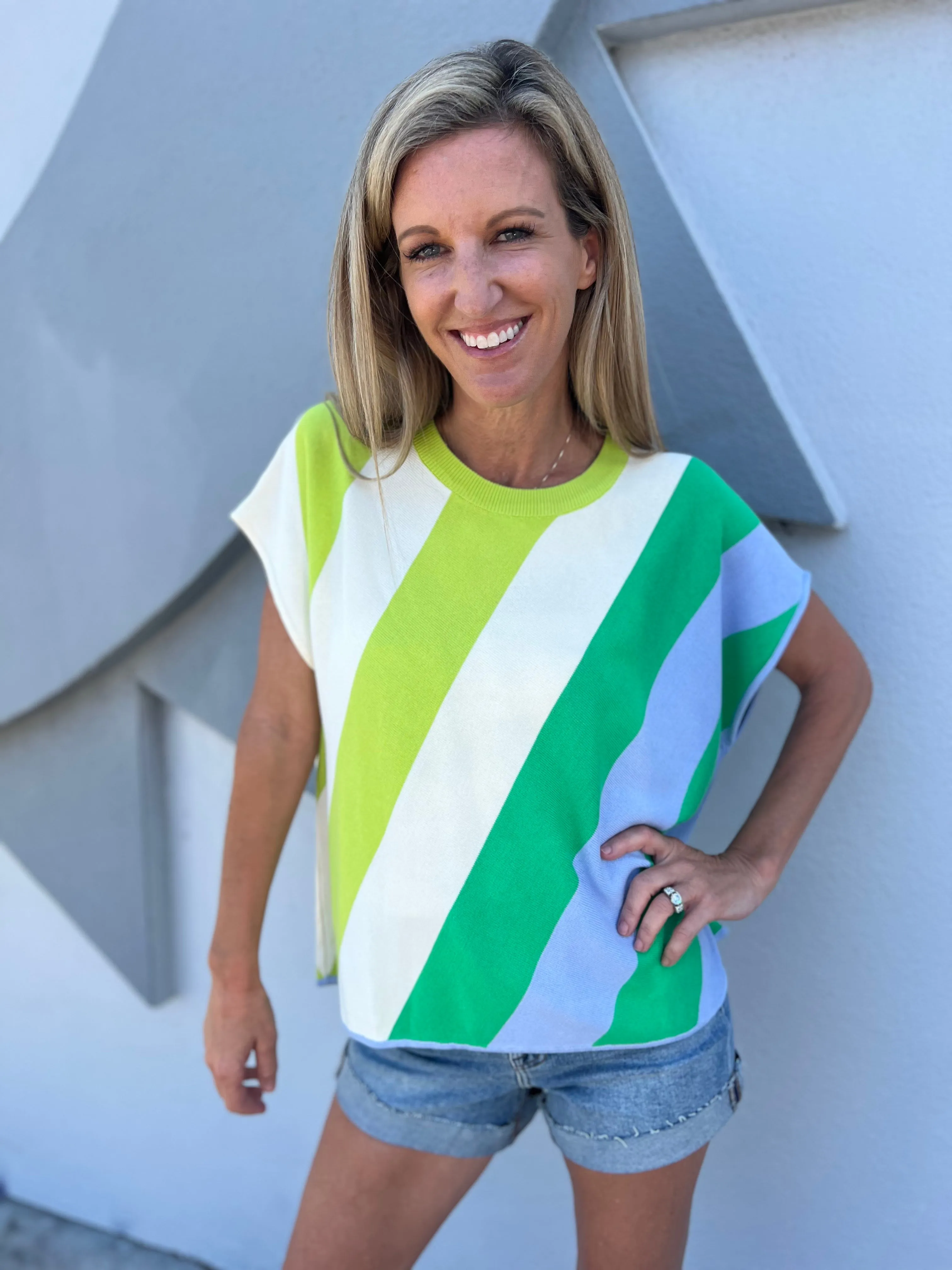Make My Day Stripe Print Top - Lime Green