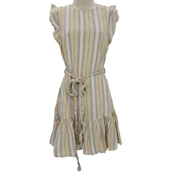 Marine Layer Womans size XS Laney Mini Dress Beachy Stripe Beige Linen Blend NEW