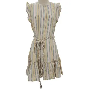 Marine Layer Womans size XS Laney Mini Dress Beachy Stripe Beige Linen Blend NEW