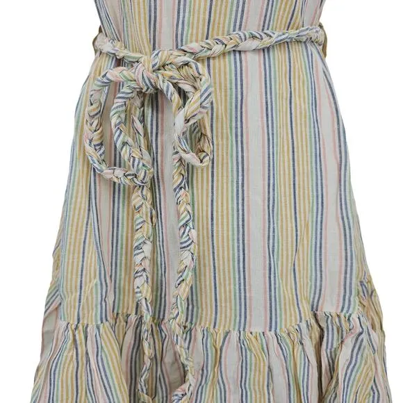 Marine Layer Womans size XS Laney Mini Dress Beachy Stripe Beige Linen Blend NEW