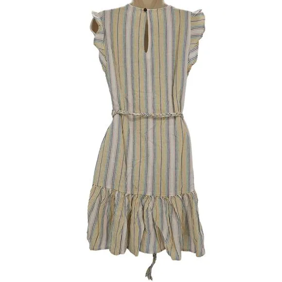 Marine Layer Womans size XS Laney Mini Dress Beachy Stripe Beige Linen Blend NEW