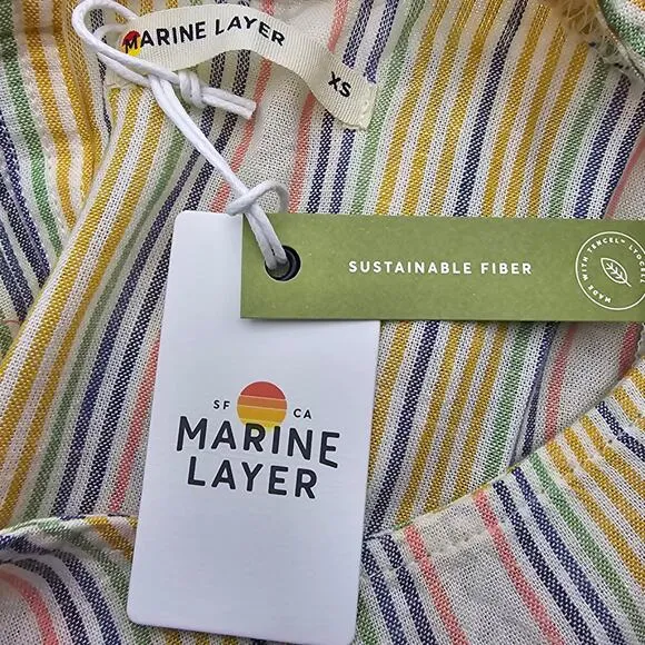 Marine Layer Womans size XS Laney Mini Dress Beachy Stripe Beige Linen Blend NEW