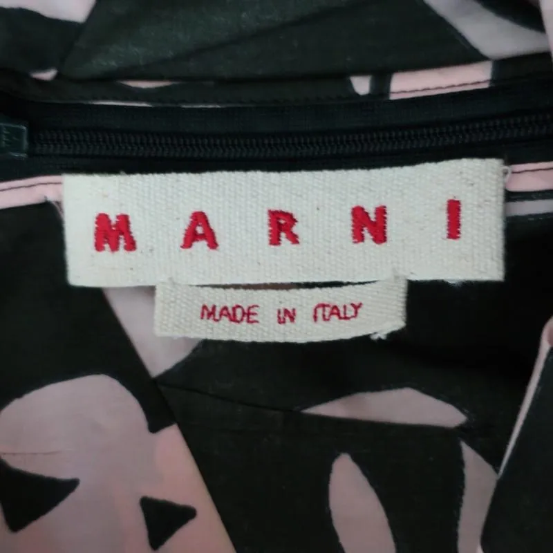 Marni Dress Green/Pink Floral Print Pleated Cotton Size 40 Sleeveless Shift