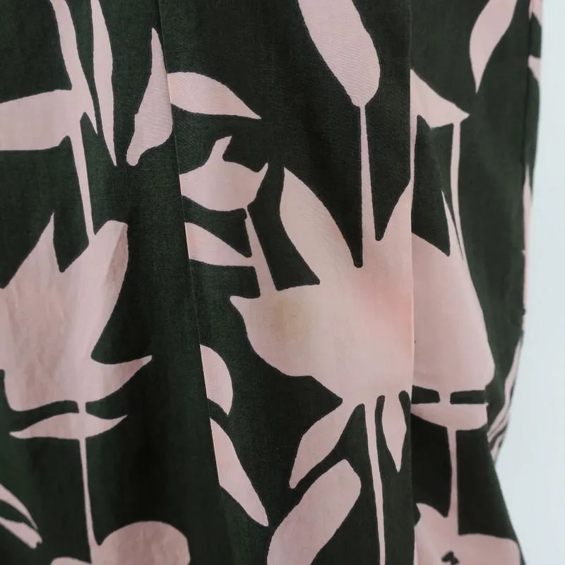 Marni Dress Green/Pink Floral Print Pleated Cotton Size 40 Sleeveless Shift