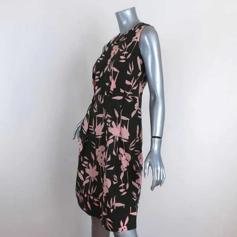 Marni Dress Green/Pink Floral Print Pleated Cotton Size 40 Sleeveless Shift