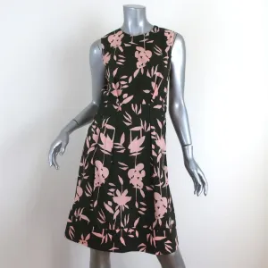 Marni Dress Green/Pink Floral Print Pleated Cotton Size 40 Sleeveless Shift