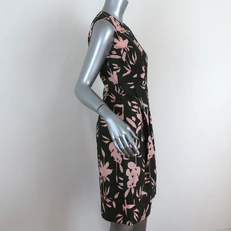 Marni Dress Green/Pink Floral Print Pleated Cotton Size 40 Sleeveless Shift