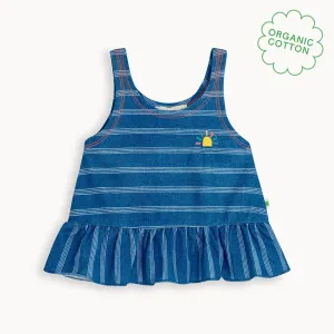 Marta - Denim Pinstripe Baby & Kids Frill Top