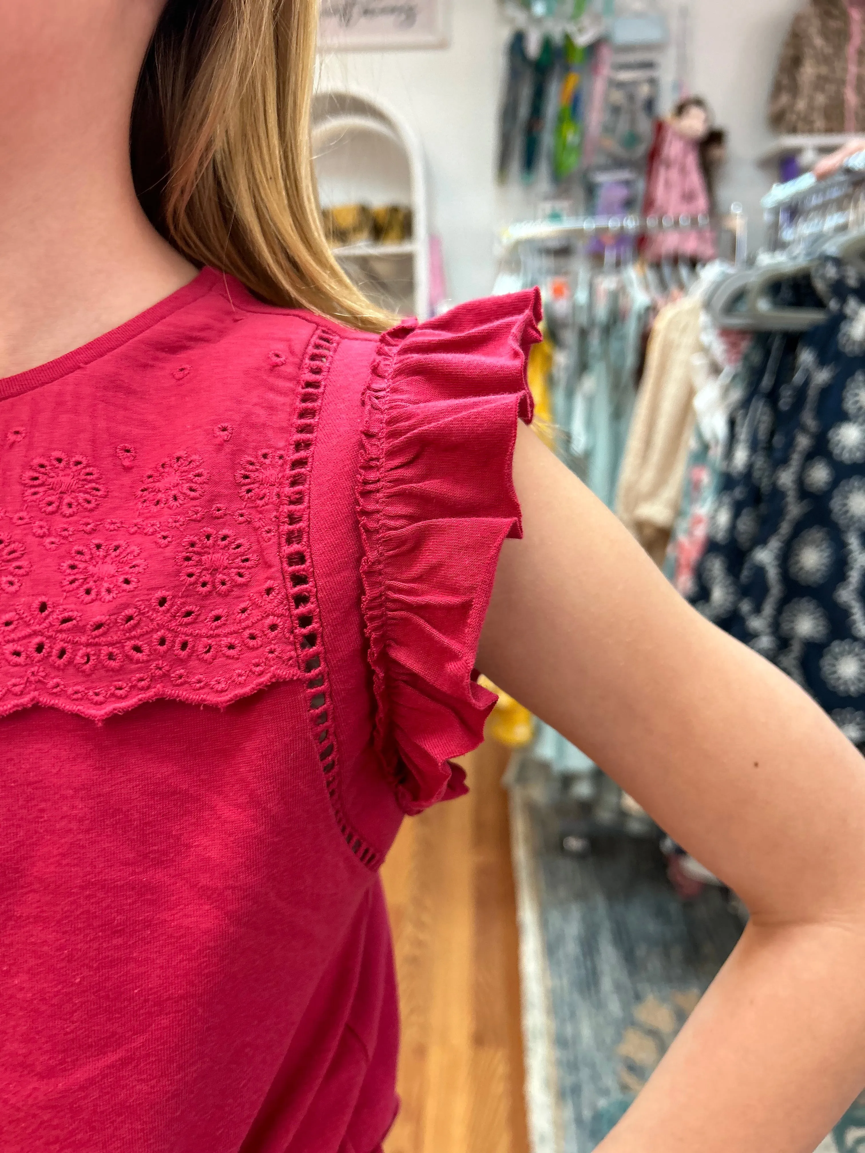 May-Girls Eyelet Trim Sleeveless Top (Just Kidding Around)