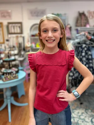 May-Girls Eyelet Trim Sleeveless Top (Just Kidding Around)