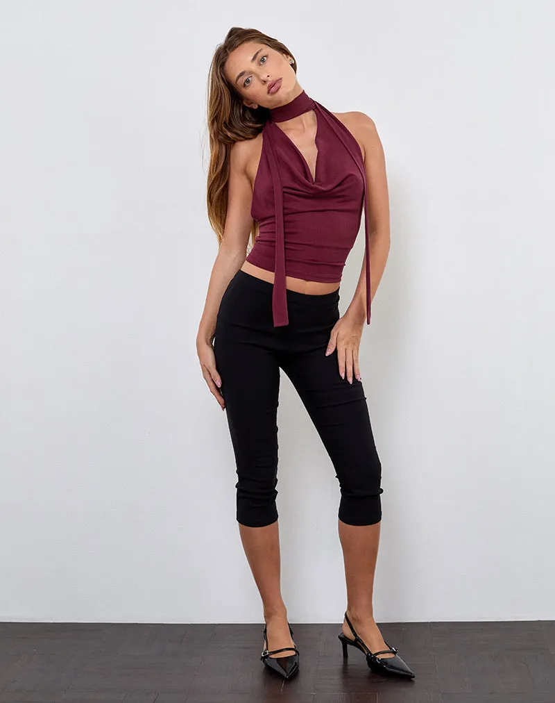 Menora Cowl Neck Top in Burgundy Curpo