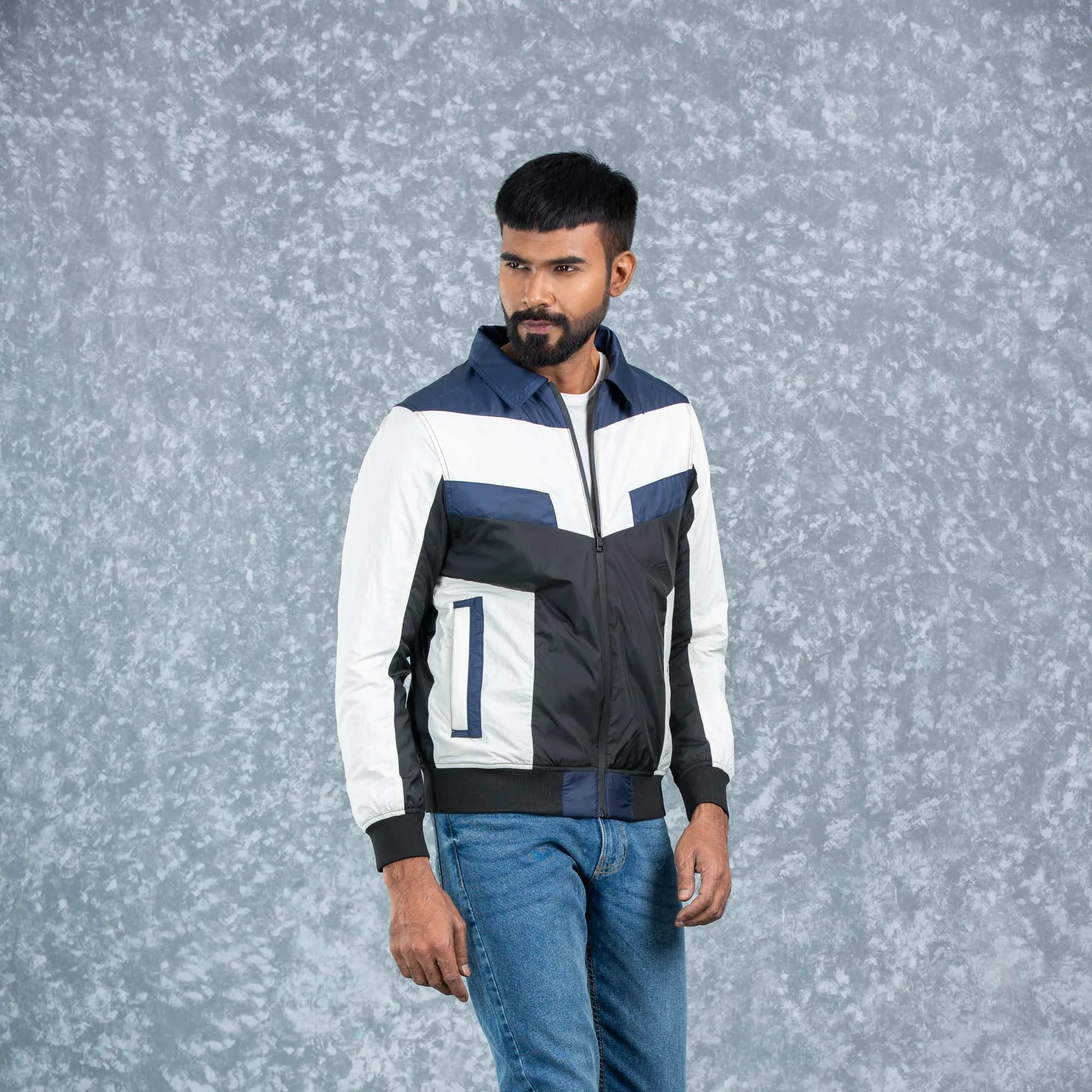 Mens Bomber Jacket- Navy/White/Black