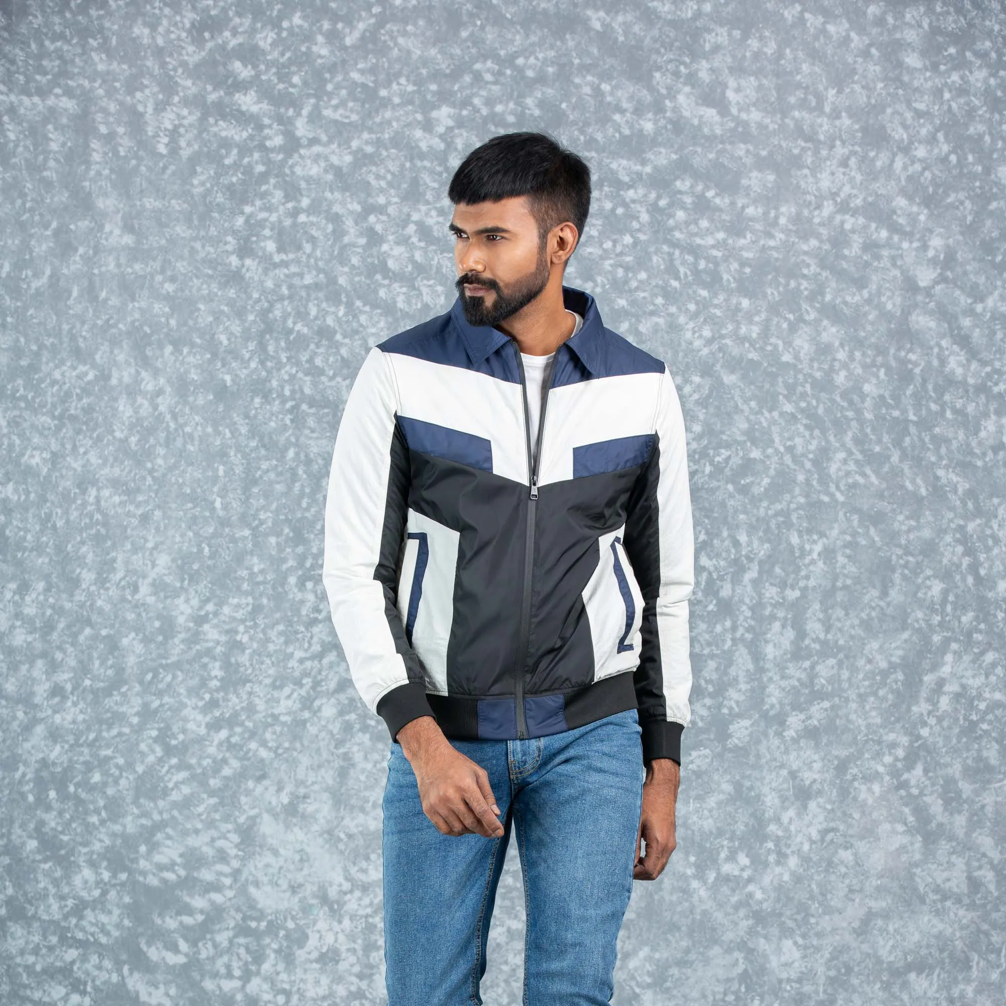 Mens Bomber Jacket- Navy/White/Black