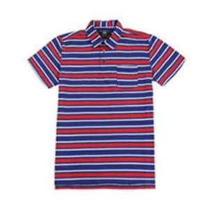 Men's Casual Striped Button Up Short Sleeve Sports Pocket T shirt    Blue and Red Striped