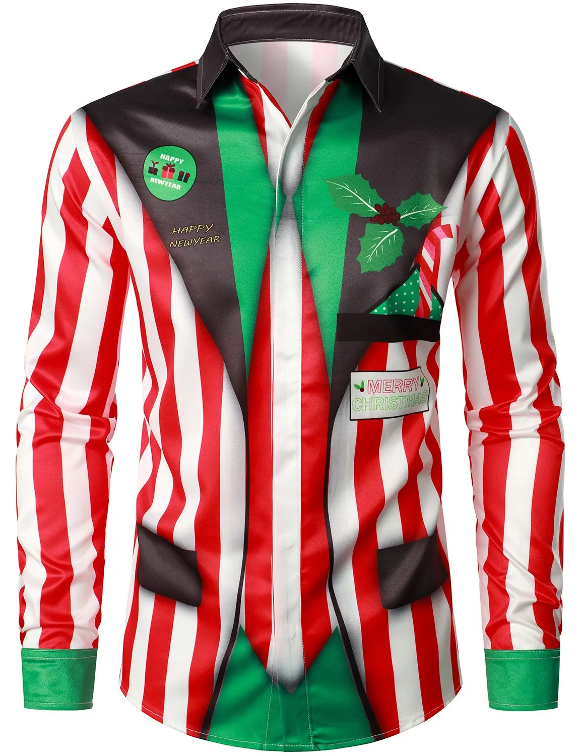 Men's Christmas Regular Fit Red and White Striped Funny Shirt