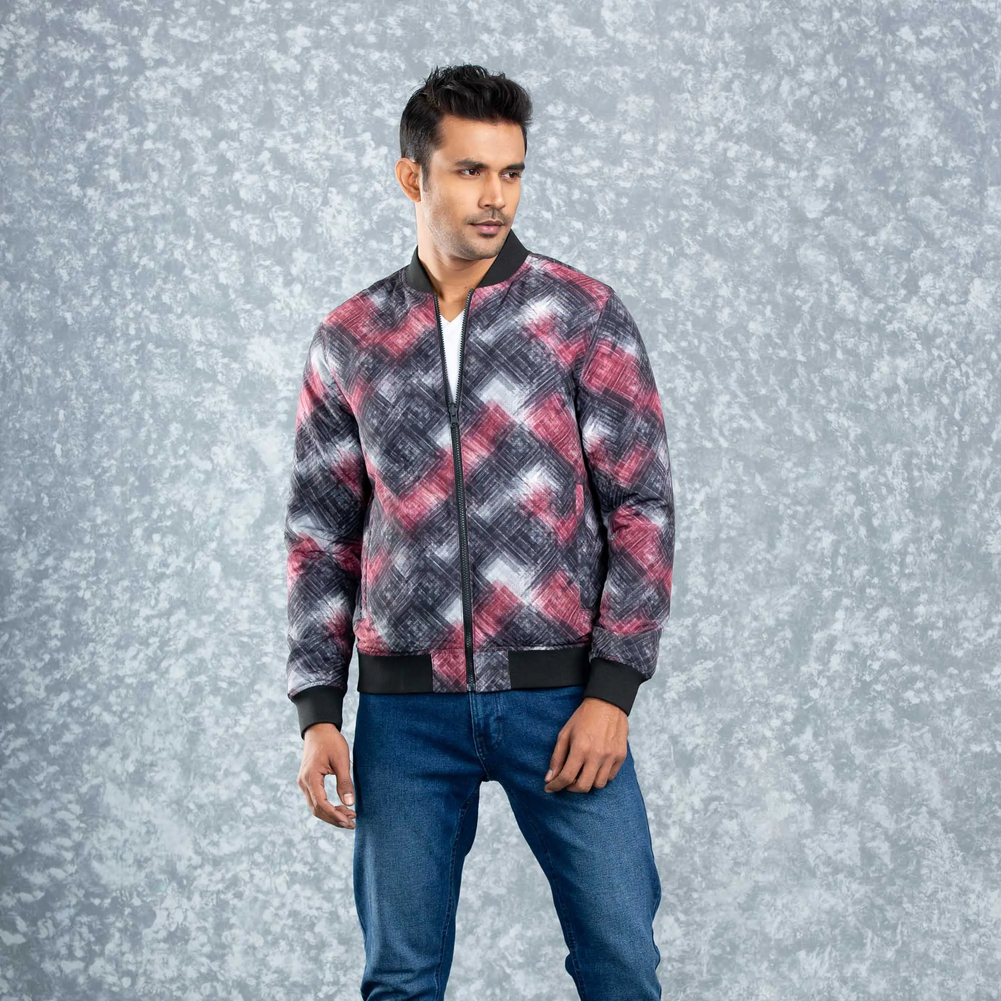 Mens Reversible Bomber- Maroon/Aop