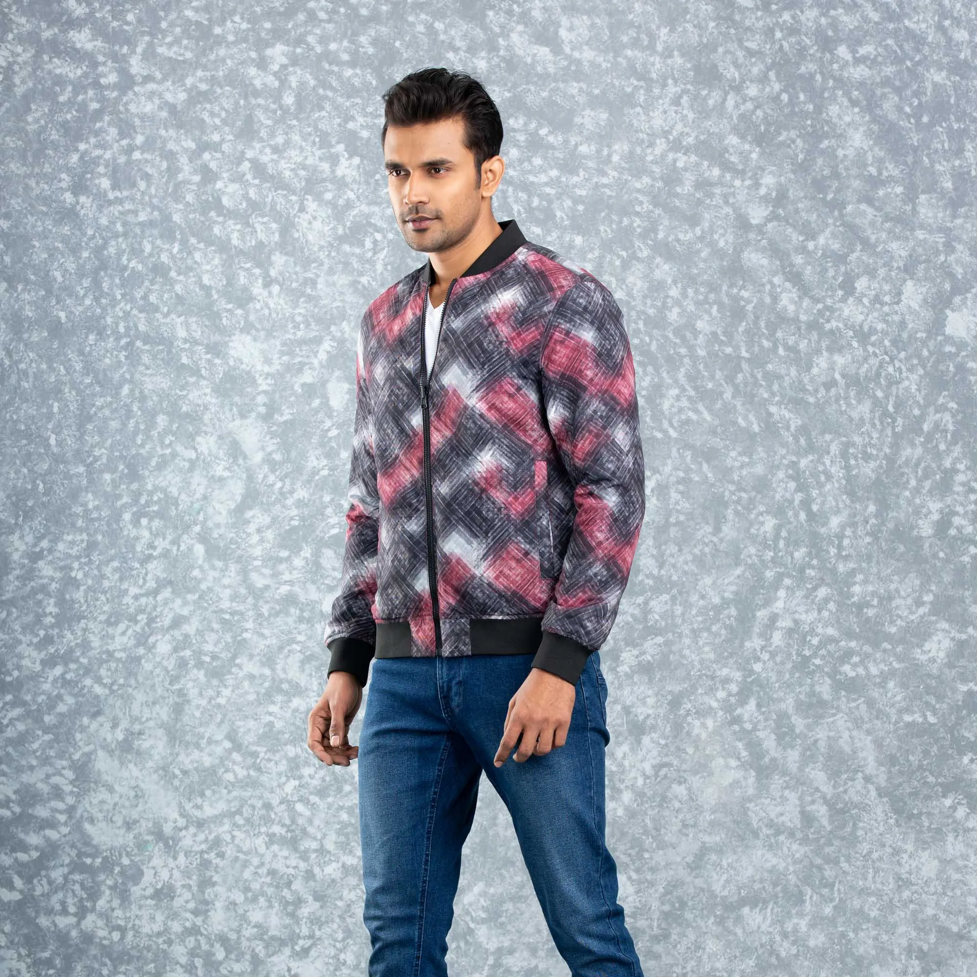 Mens Reversible Bomber- Maroon/Aop