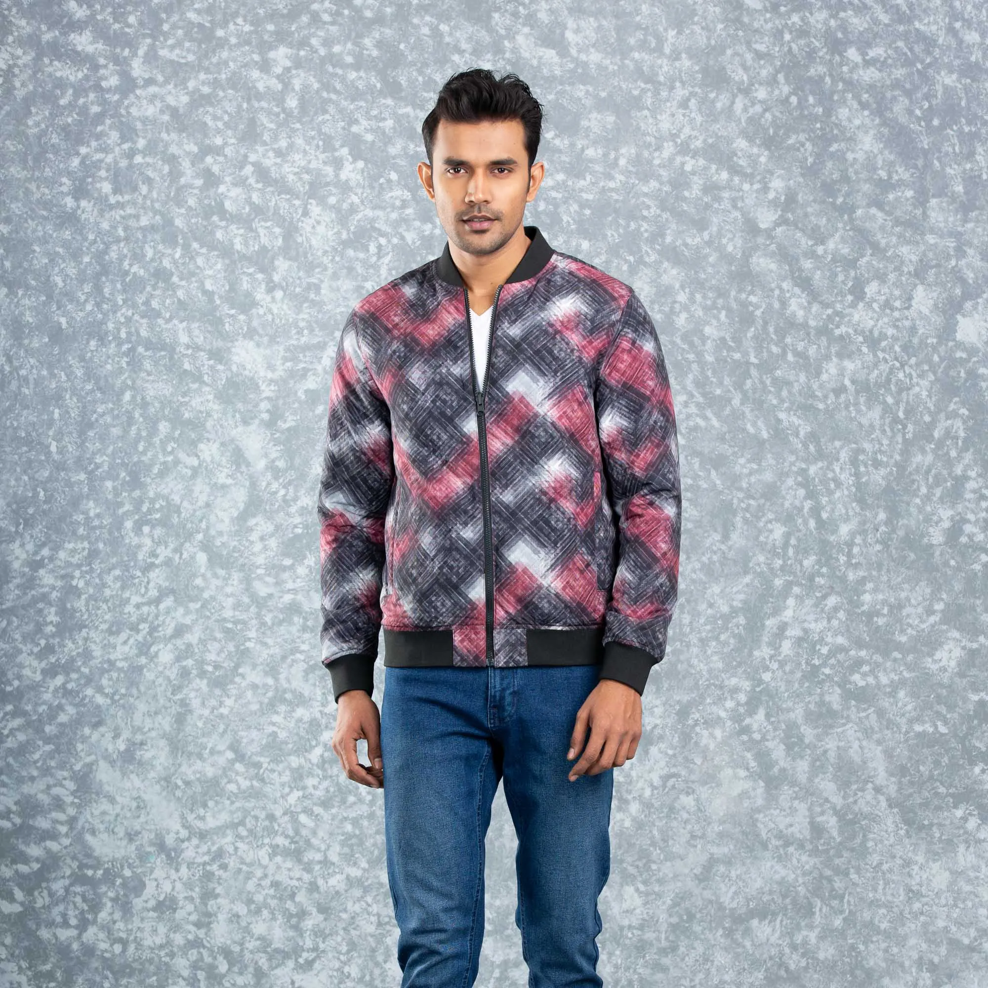 Mens Reversible Bomber- Maroon/Aop