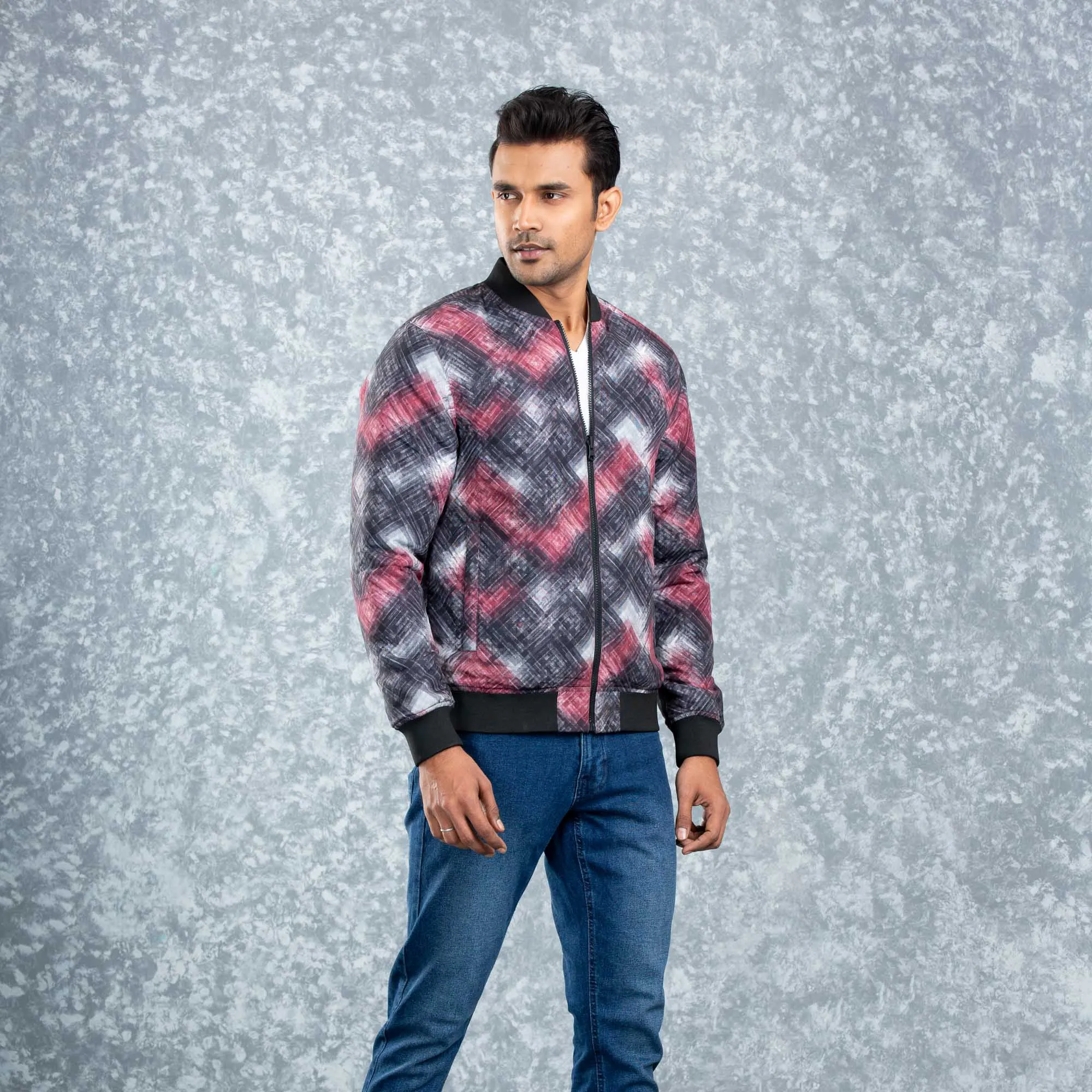 Mens Reversible Bomber- Maroon/Aop