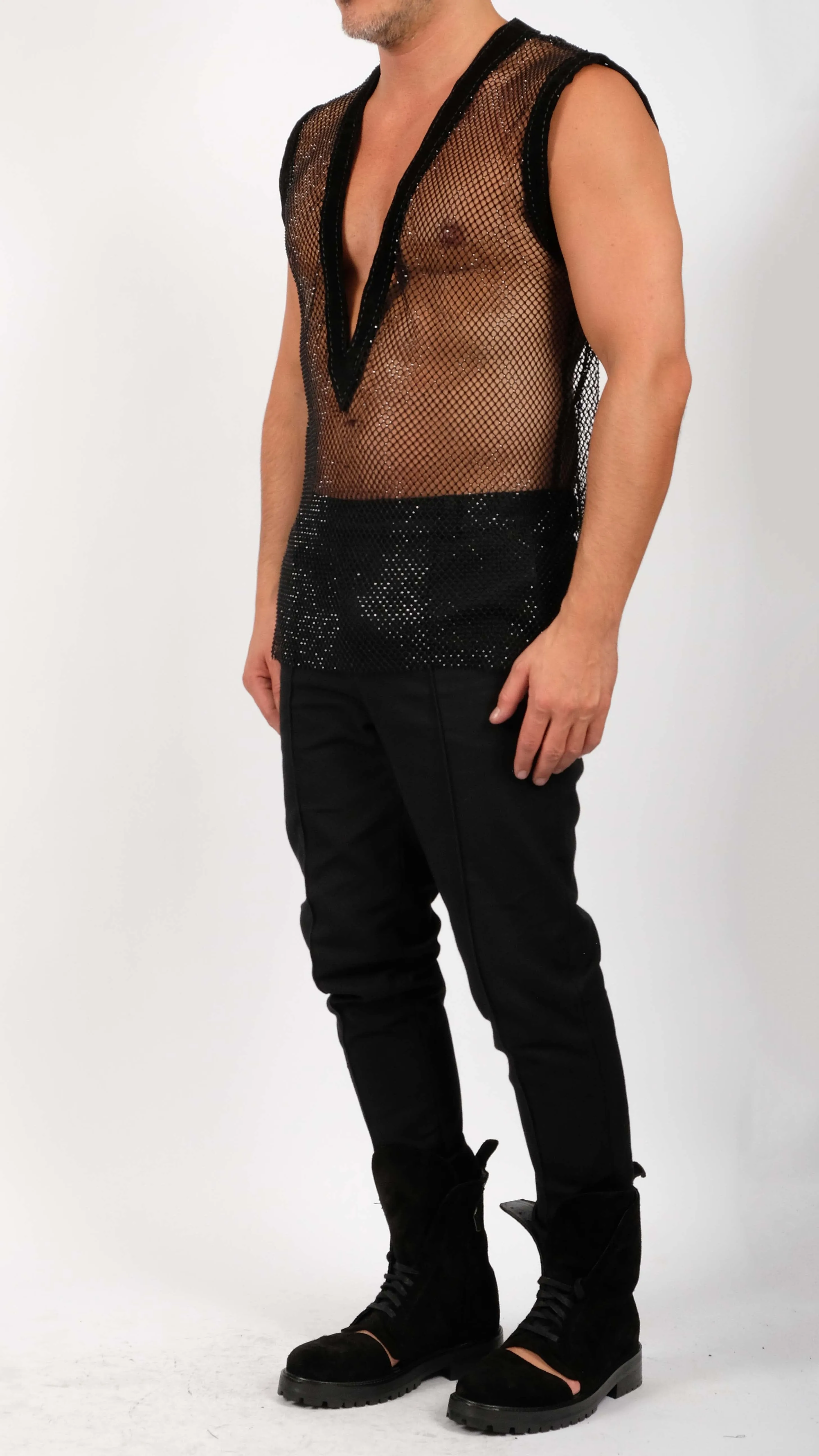 Mesh Sleeveless V-Neck Top