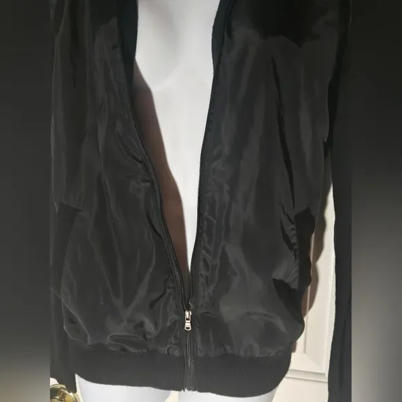 Michael Kors Black Bomber Jacket Varsity Coat Small Lightweight Winter Fall
