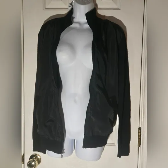 Michael Kors Black Bomber Jacket Varsity Coat Small Lightweight Winter Fall