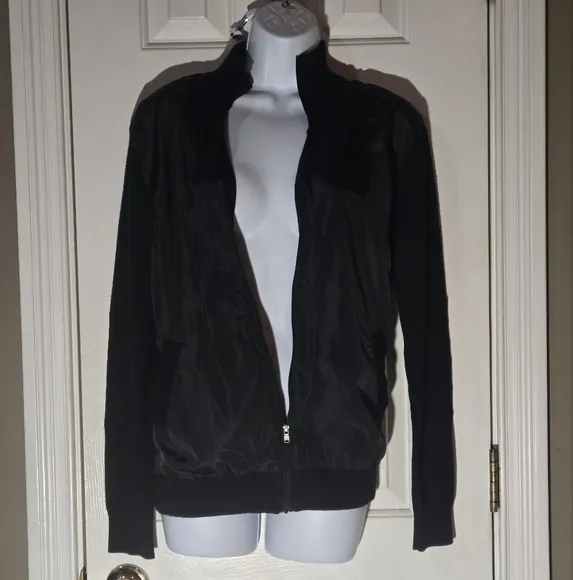 Michael Kors Black Bomber Jacket Varsity Coat Small Lightweight Winter Fall