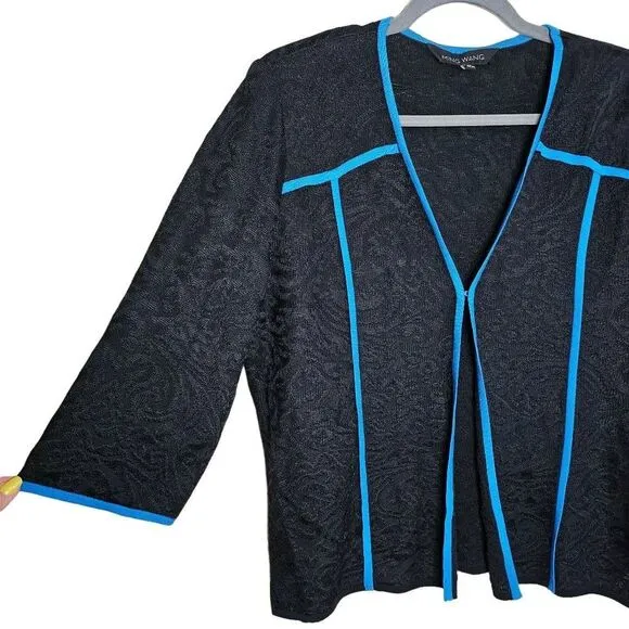 Ming Wang Lace Jacket‎ Womens Size PXL Lightweight Piping Black Blue